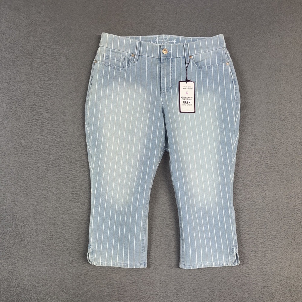 Gloria Vanderbilt Jeans Womens 14P Blue Striped Curvy Skinny Capri Yoga Stretch